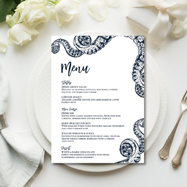 Menu de Casamento Plana Octopus marinho Náutico (Criador carregado)