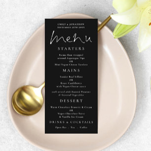 Menu de Casamento Preto Branco de Script Elegante