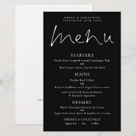Menu de Casamento Preto Branco de Script Na moda d