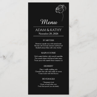 Menu de Casamento Preto Branco Minimalista Elegant