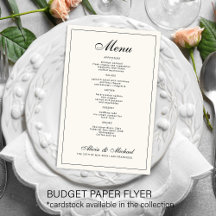 Menu de casamento preto creme marfim elegante econ