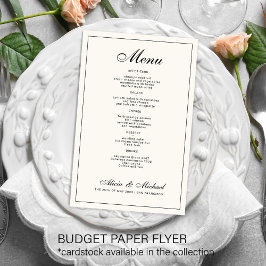 Menu de casamento preto creme marfim elegante econ