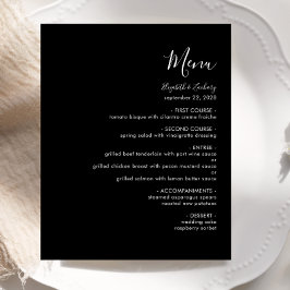 Menu de Casamento Preto do Script Branco Moderno d