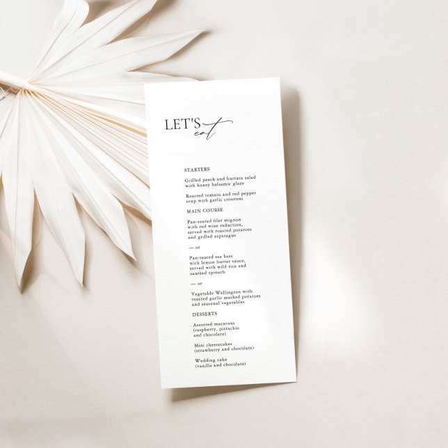 Menu de Casamento Preto e Branco Elegante "Eat de  ("Let's Eat" Elegant Black & White Wedding Menu)