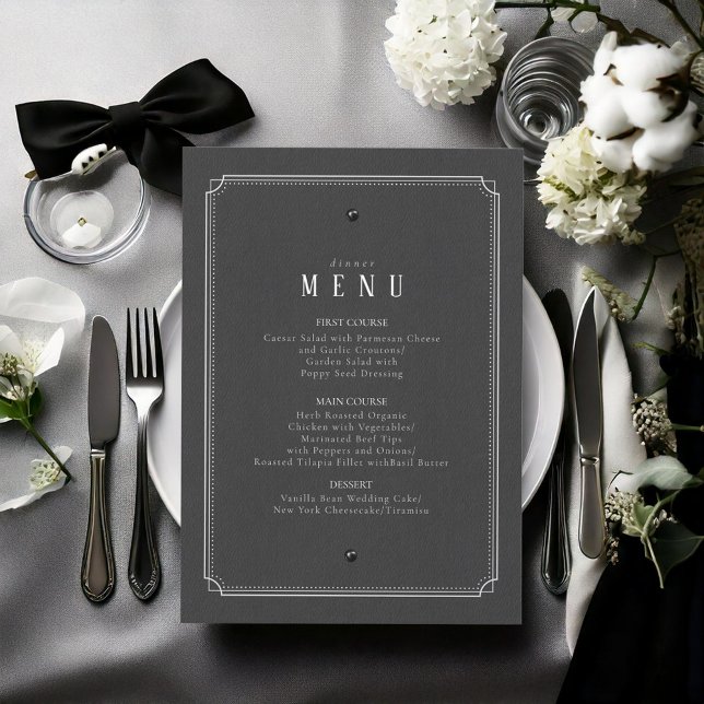 Menu de Casamento Preto e Branco Personalizado ID1 (Criador carregado)
