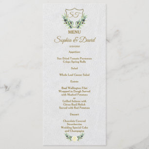 Menu de Casamento Real Dourado Crest Lush Greenery