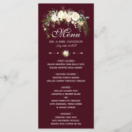 Menu de Casamento Real Ivory Floral Crest Burgundy