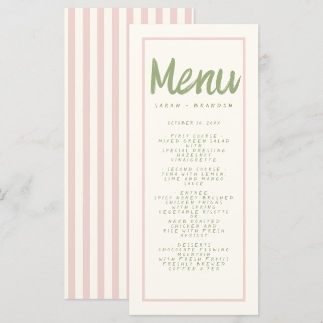 Menu de Casamento Retroativo da Tipografia de Manu (Frente/Verso)