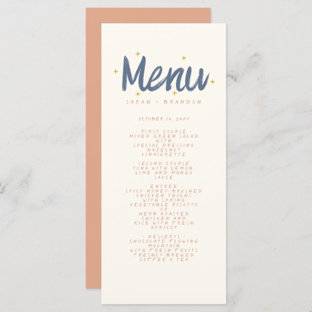 Menu de Casamento Retroativo da Tipografia de Manu (Frente/Verso)