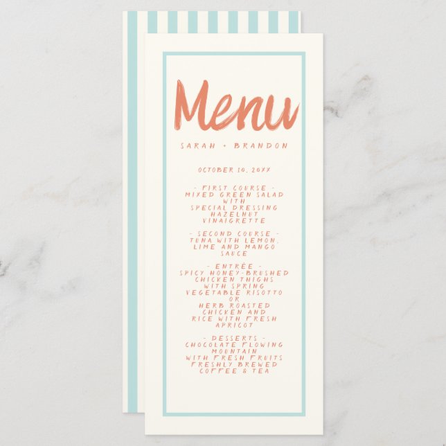 Menu de Casamento Retroativo da Tipografia Vermelh (Frente/Verso)