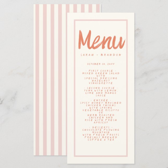 Menu de Casamento Retroativo da Tipografia Vermelh (Frente/Verso)