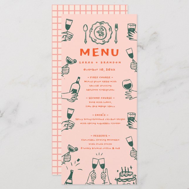 Menu de Casamento Retroativo desenhado à mão (Criador carregado)