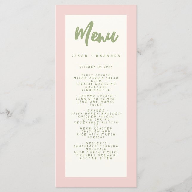 Menu de Casamento Retroativo Pinky com Escrita Man (Frente)
