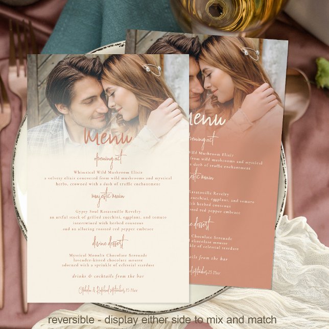 Menu de Casamento Reversível com Tom Duplo de Orça (Front and back. Same design in opposite colorway on reverse. Display either side to mix and match)