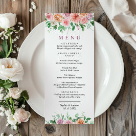 Menu de Casamento Romântico das Flores Rosa e Roxo
