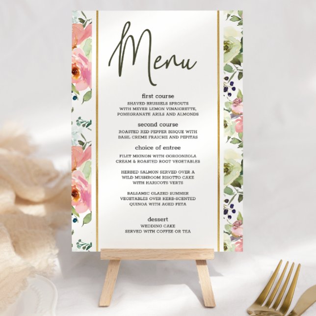 Menu de Casamento Romântico Floral de Eggshell e B (Criador carregado)