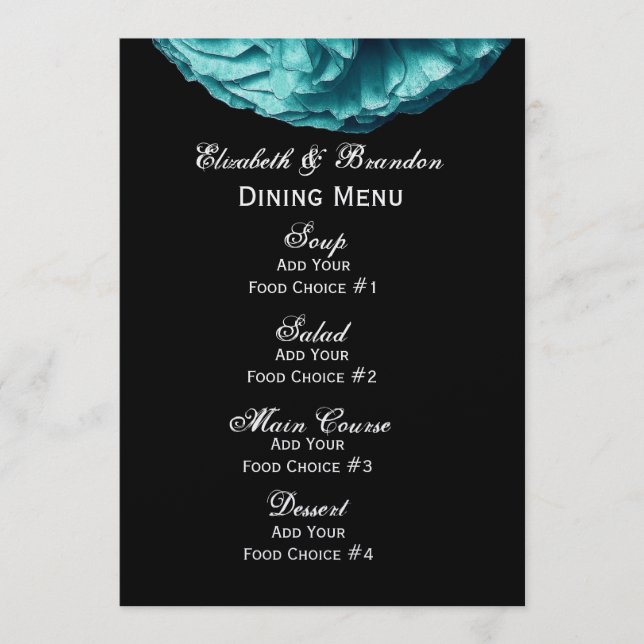 Menu de Casamento Rosa de Turquesa (Frente)