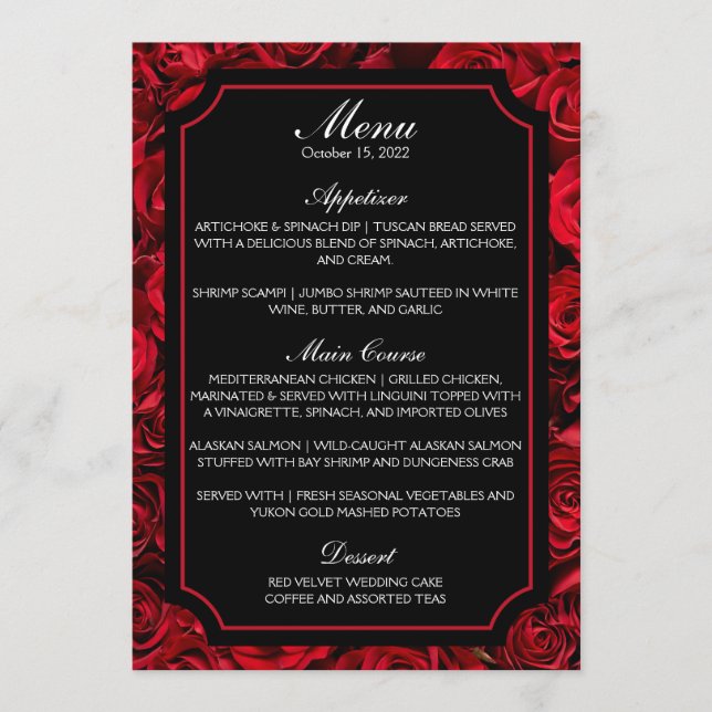 Menu de Casamento Rosa Gótico (Sem Versão Anterior (Frente)