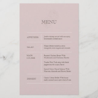 Menu de Casamento Rosa Moderno