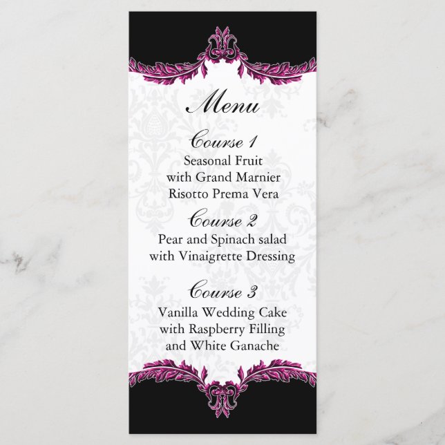 menu de casamento rosa preto (Frente)