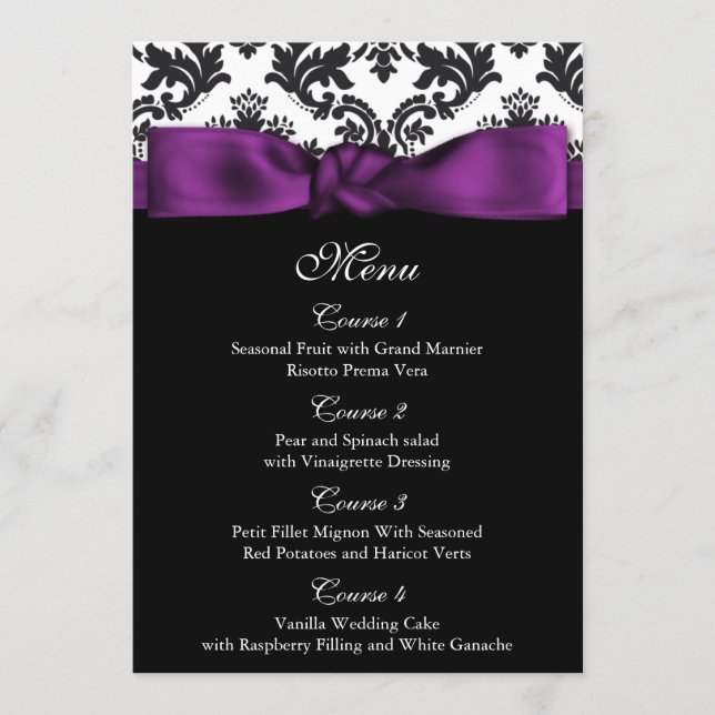 menu de casamento roxo damasco (Frente)