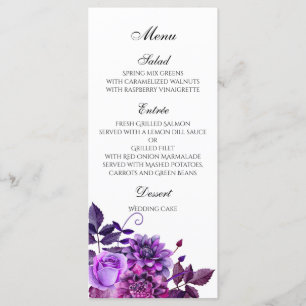 Menu de casamento roxo Menu janto Floral Decor de