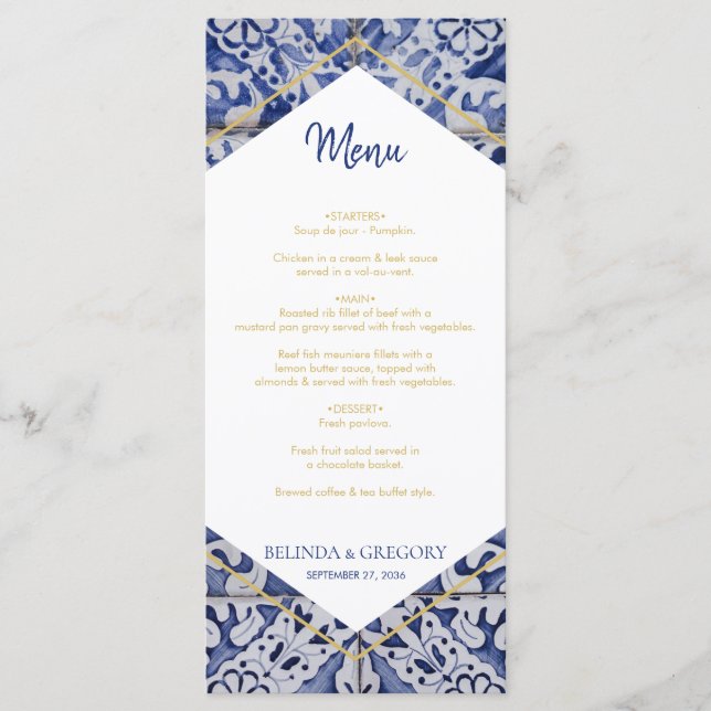 Menu de Casamento Russo de Azulejos Portugueses (Frente)