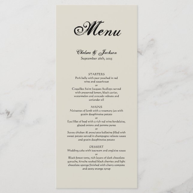 Menu de Casamento Russo Elegante (Frente)