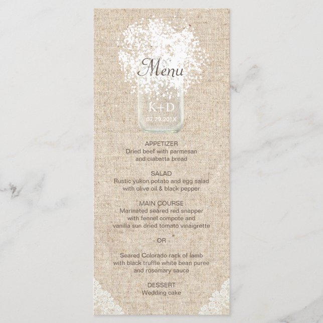 Menu de Casamento Russo Mason Jar Bretic do Amor (Frente)