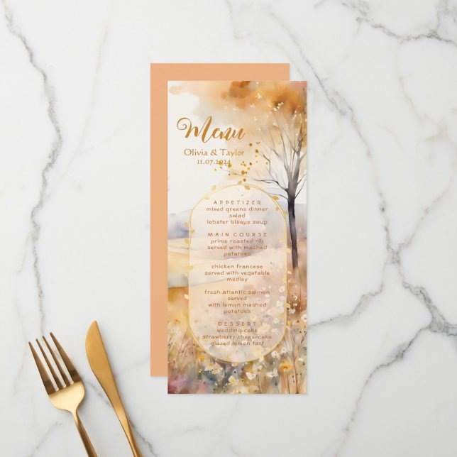 Menu de Casamento Rustic Autumn Terracotta Earth (Frente/Verso In Situ)