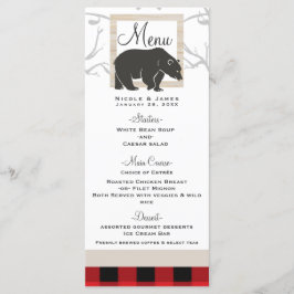 Menu de Casamento Rustic Bear & Red Plaid Woods
