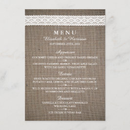 Menu de Casamento Rustic Burlap & Vintage White La