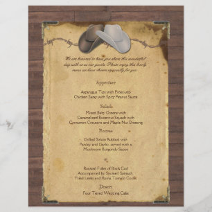 Menu de Casamento Rustic Country Cowboy Hats