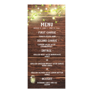 Menu de Casamento Rustic Country Wood Mason Jar Li