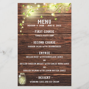 Menu de Casamento Rustic Country Wood Mason Jar Li