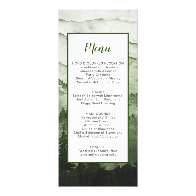 Menu de Casamento Rustic Emerald Mountain (Frente)