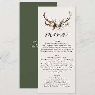 Menu de casamento Rustic Flor and Stag antlers