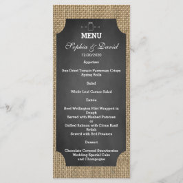 Menu de Casamento Rustic Mason Jar Burlap
