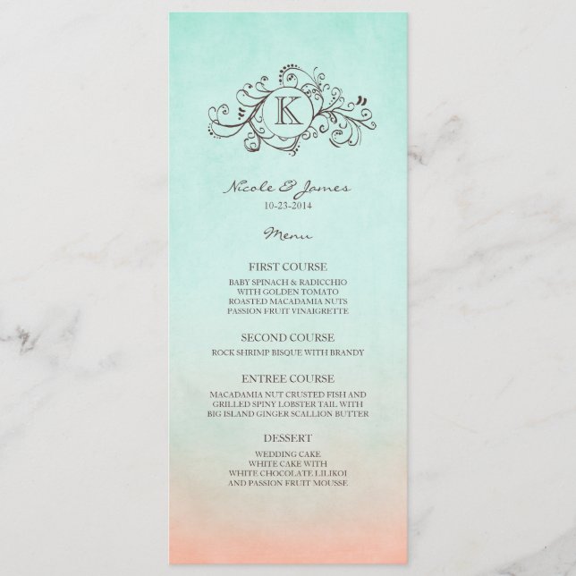 Menu de Casamento Rustic Mint e Peach Bohemian (Frente)
