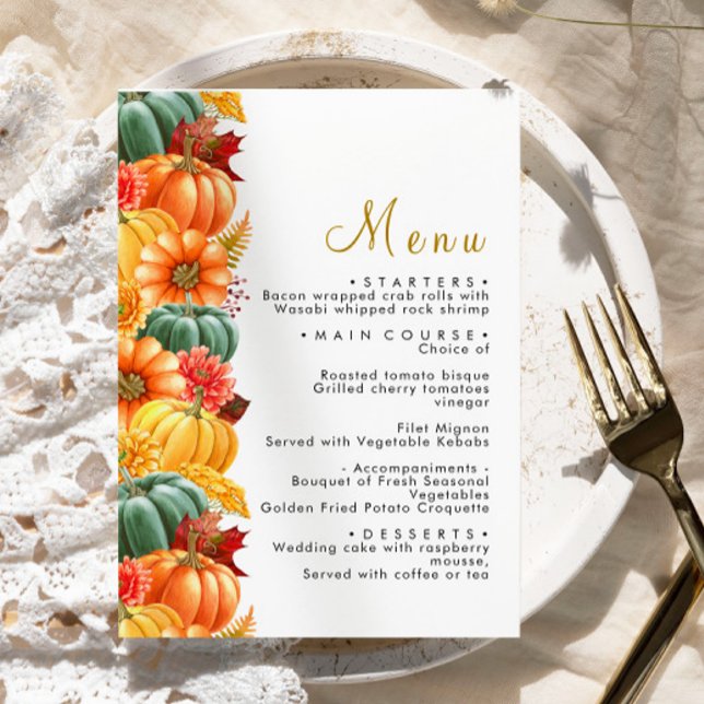 Menu de Casamento Rustic Pumpkin & Flowers (Criador carregado)