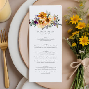 Menu de Casamento Rustic Sunflower & Wildflower