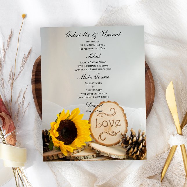 Menu de Casamento Rustic Sunflower Woodland (Criador carregado)