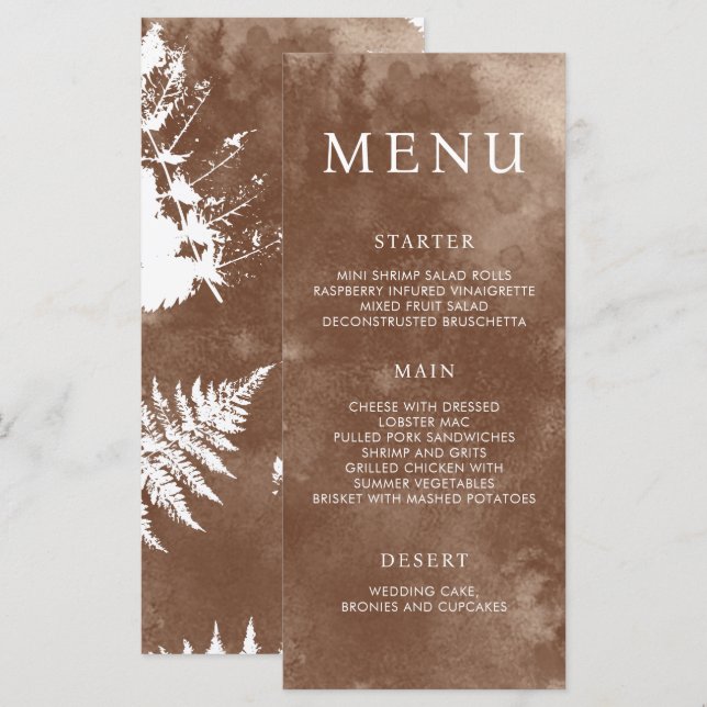 Menu de Casamento Rustic Watercolor Wild Greenery  (Frente/Verso)