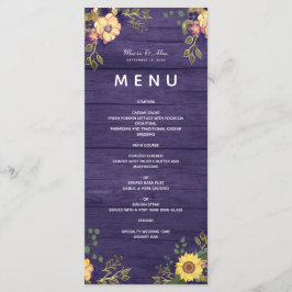 Menu de Casamento Rústico com Flores Roxas