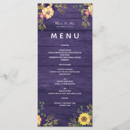 Menu de Casamento Rústico com Flores Roxas