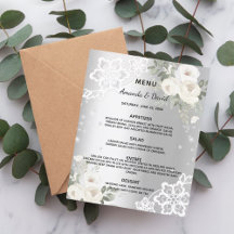 Menu de casamento Silver White Flores diamond