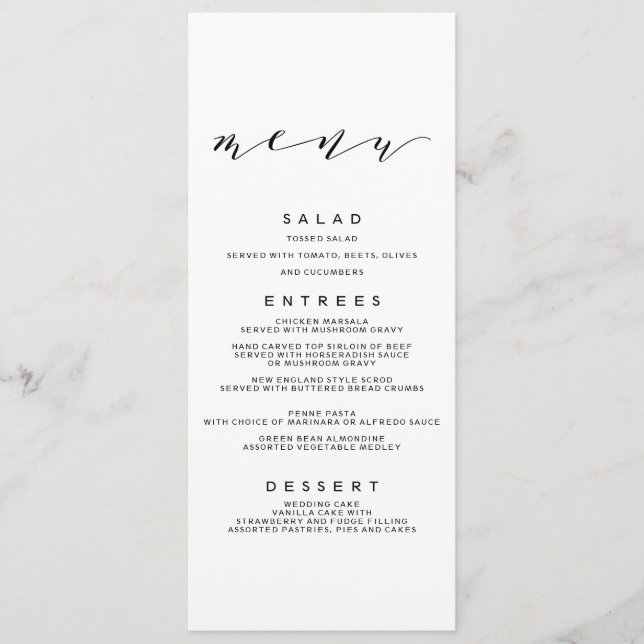 Menu de Casamento Simples da Caligrafia Românica (Frente)