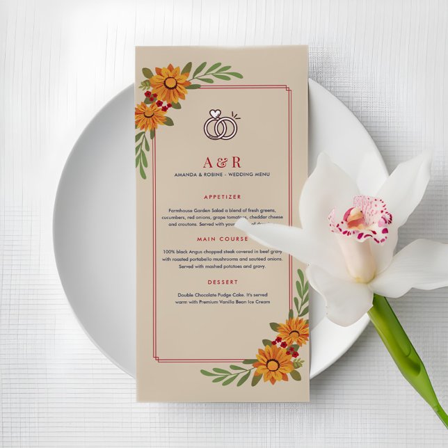 Menu de Casamento Simples da Elegância de Girassol (Criador carregado)