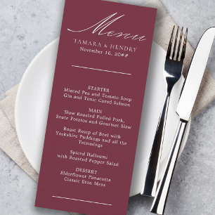 Menu de Casamento Simples de Burgundy