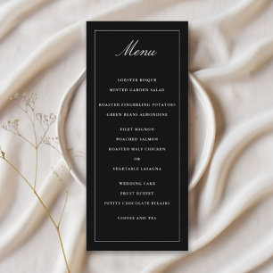 Menu de Casamento Simples de Elegância Negra Cláss